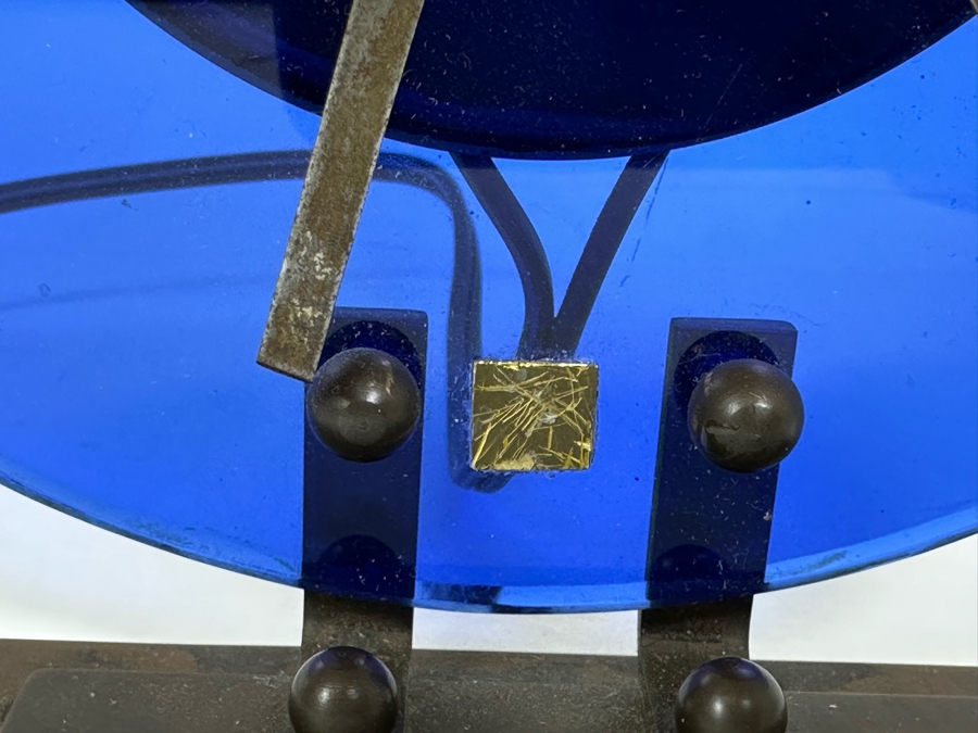 Vintage Art Deco Blue Glass And Metal Table Clock With European 220V Plug Untested 6.5W X 7.5H [Photo 6]