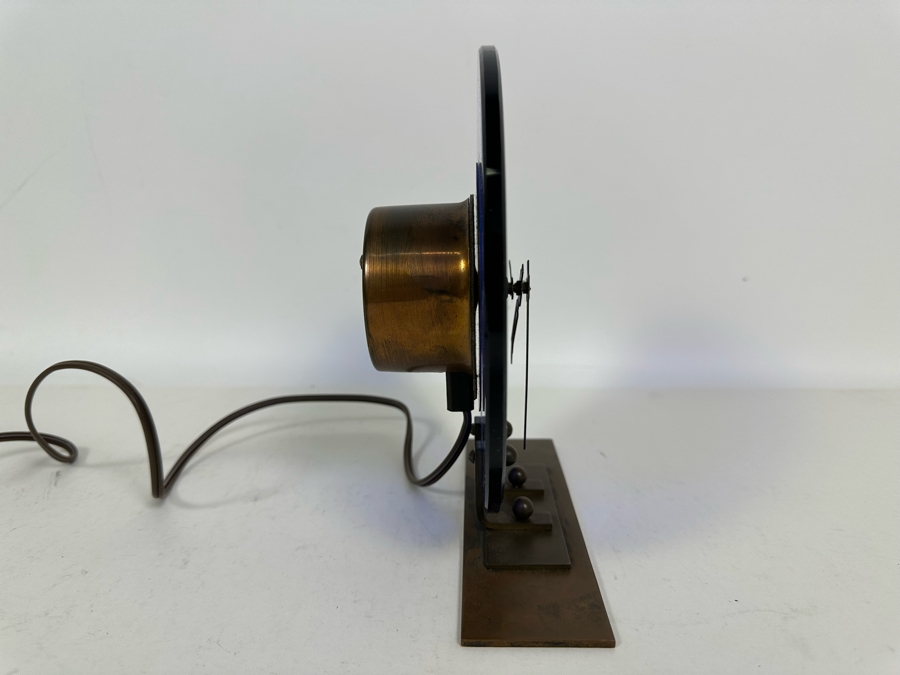 Vintage Art Deco Blue Glass And Metal Table Clock With European 220V Plug Untested 6.5W X 7.5H [Photo 8]