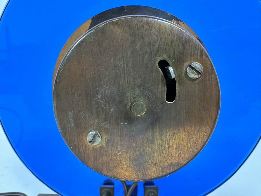 Vintage Art Deco Blue Glass And Metal Table Clock With European 220V Plug Untested 6.5W X 7.5H [Photo 10]