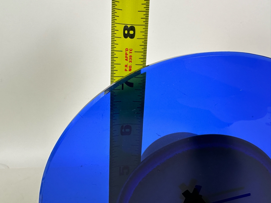 Vintage Art Deco Blue Glass And Metal Table Clock With European 220V Plug Untested 6.5W X 7.5H [Photo 12]