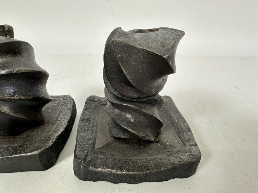 Pair Of Vintage Spiral Metal Candle Holders Signed PERRY Heavy 3H [Photo 6]