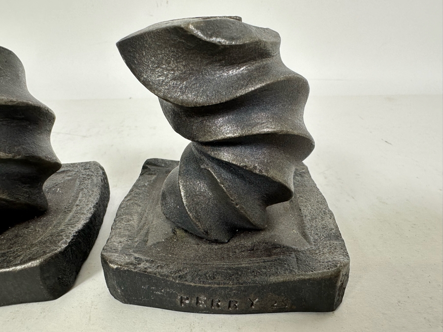 Pair Of Vintage Spiral Metal Candle Holders Signed PERRY Heavy 3H [Photo 7]