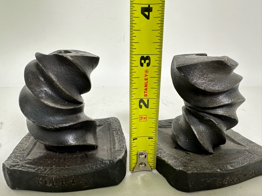 Pair Of Vintage Spiral Metal Candle Holders Signed PERRY Heavy 3H [Photo 12]