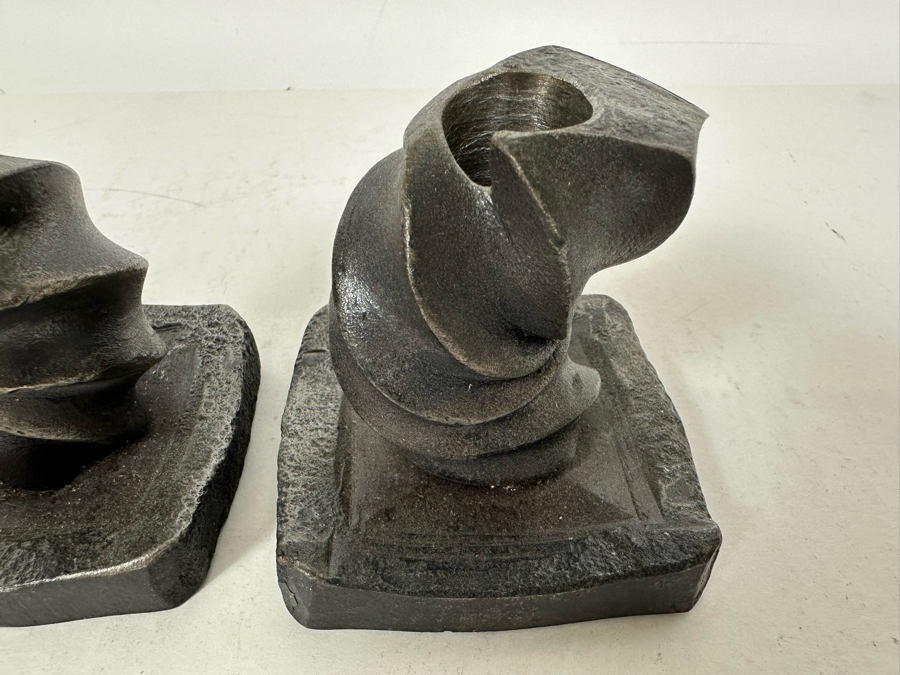 Pair Of Vintage Spiral Metal Candle Holders Signed PERRY Heavy 3H [Photo 5]