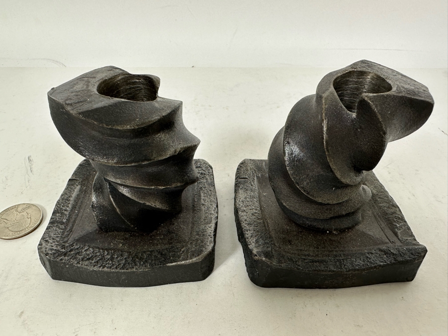 Pair Of Vintage Spiral Metal Candle Holders Signed PERRY Heavy 3H [Photo 4]