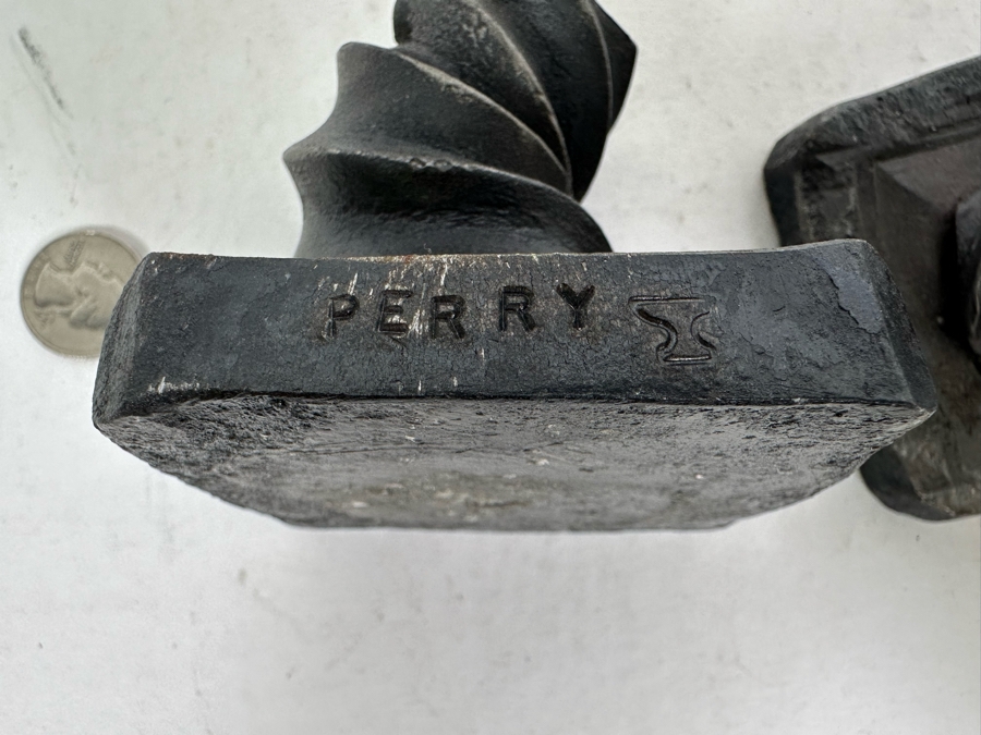 Pair Of Vintage Spiral Metal Candle Holders Signed PERRY Heavy 3H [Photo 10]