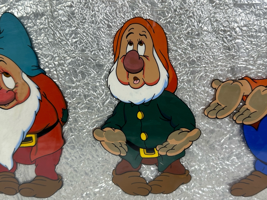 Original Framed Panel Of The Seven Dwarfs From The Disney Movie Snow White Hand Painted On Celluloid Circa 1938 36 X 13 [Photo 9]