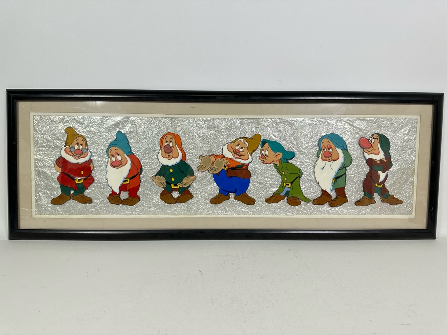 Original Framed Panel Of The Seven Dwarfs From The Disney Movie Snow White Hand Painted On Celluloid Circa 1938 36 X 13 [Photo 4]