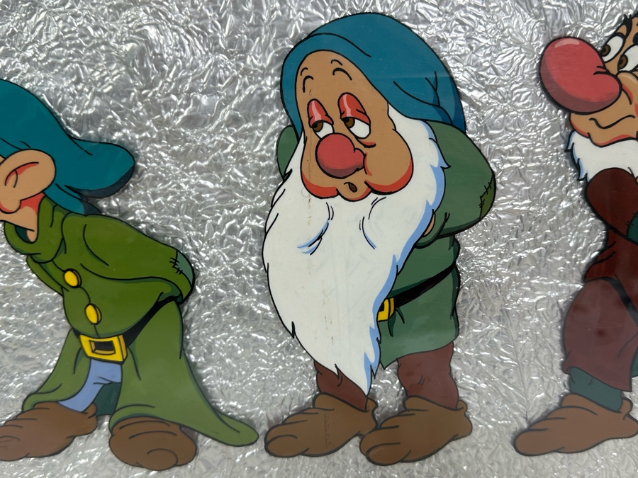 Original Framed Panel Of The Seven Dwarfs From The Disney Movie Snow White Hand Painted On Celluloid Circa 1938 36 X 13 [Photo 13]