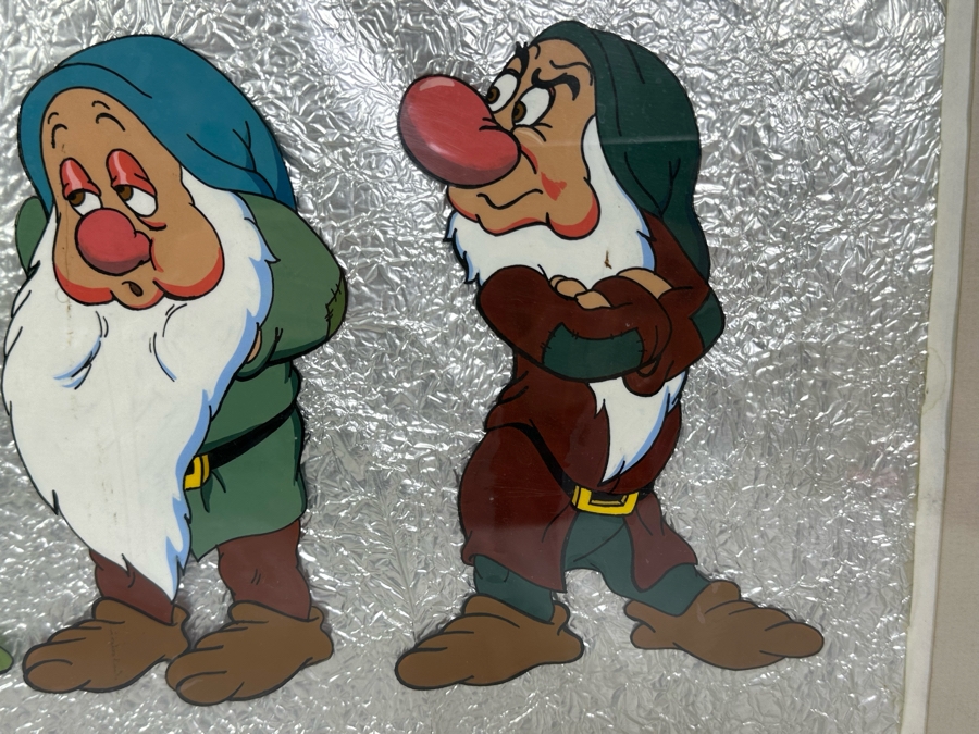 Original Framed Panel Of The Seven Dwarfs From The Disney Movie Snow White Hand Painted On Celluloid Circa 1938 36 X 13 [Photo 14]