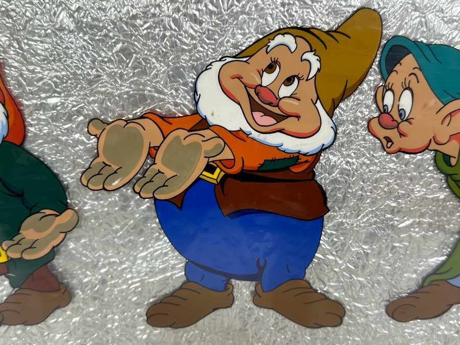 Original Framed Panel Of The Seven Dwarfs From The Disney Movie Snow White Hand Painted On Celluloid Circa 1938 36 X 13 [Photo 11]