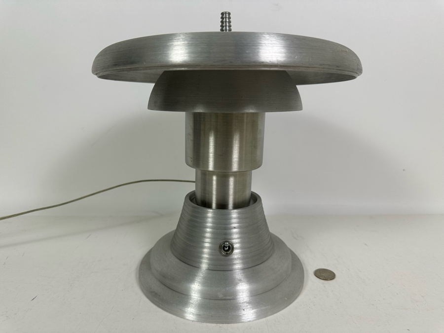 One-Of-A-Kind Hand Machined Art Deco Style Aluminum Table Lamp Signed Underneath By Designer 12H [Photo 4]