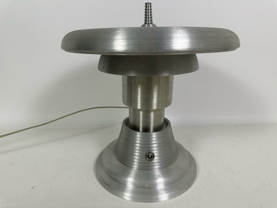 One-Of-A-Kind Hand Machined Art Deco Style Aluminum Table Lamp Signed Underneath By Designer 12H [Photo 2]