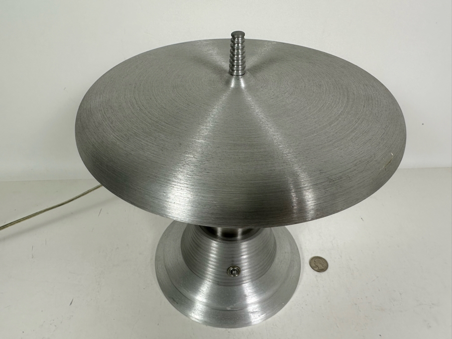One-Of-A-Kind Hand Machined Art Deco Style Aluminum Table Lamp Signed Underneath By Designer 12H [Photo 7]