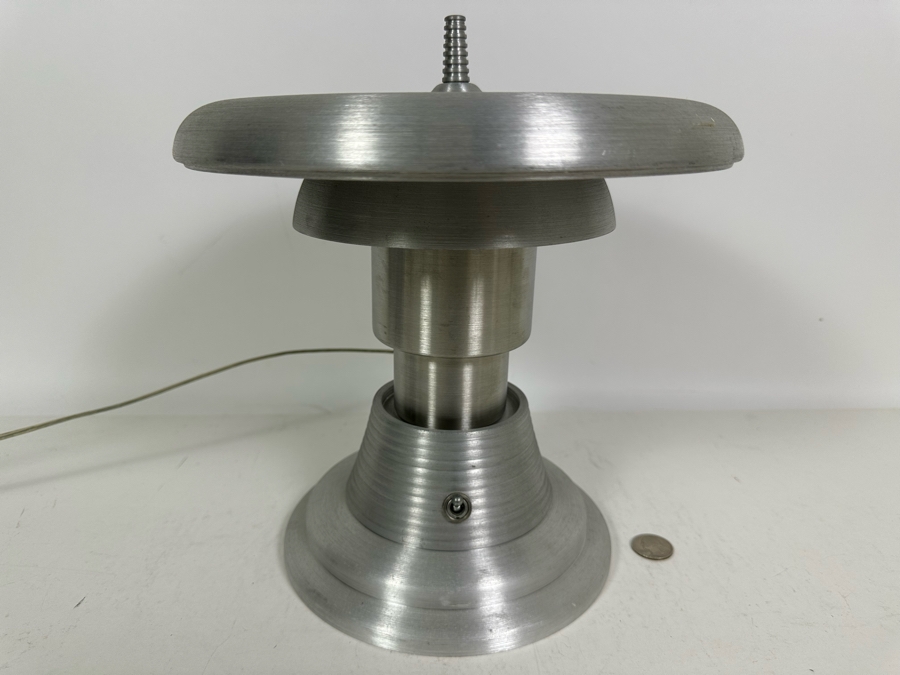 One-Of-A-Kind Hand Machined Art Deco Style Aluminum Table Lamp Signed Underneath By Designer 12H [Photo 3]