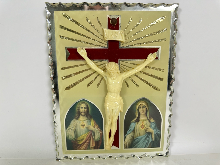 Vintage Mirrored Christ Crucifixion Wall Plaque 7 X 9 [Photo 3]