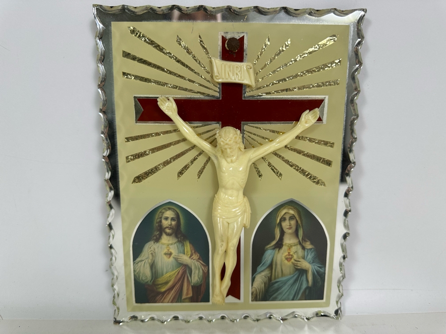 Vintage Mirrored Christ Crucifixion Wall Plaque 7 X 9 [Photo 4]