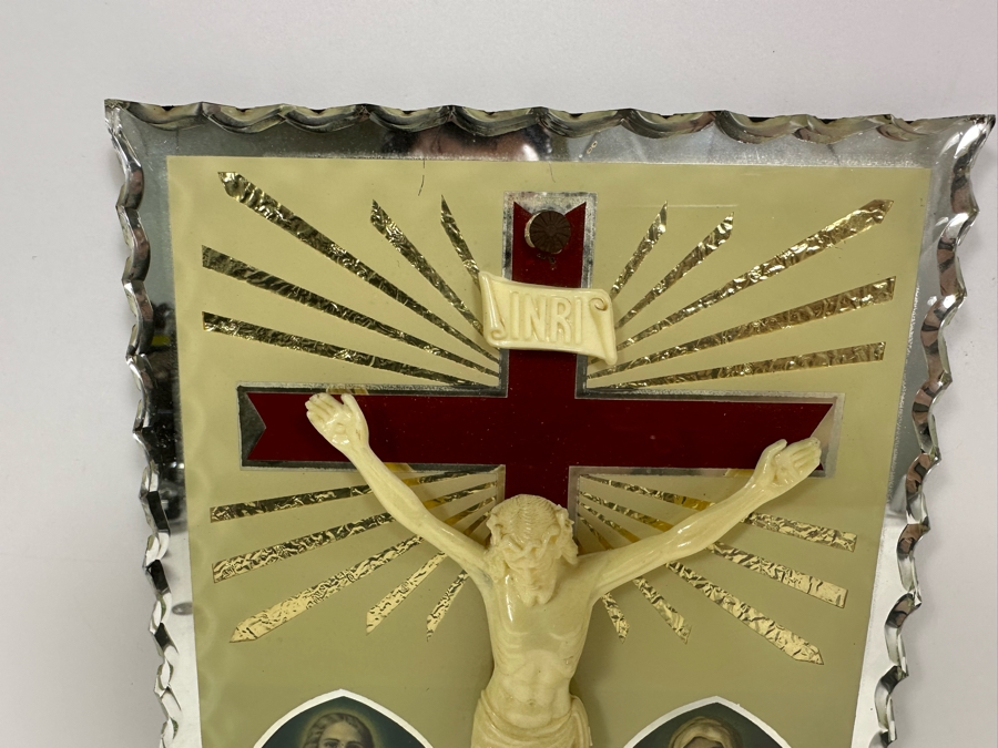 Vintage Mirrored Christ Crucifixion Wall Plaque 7 X 9 [Photo 8]
