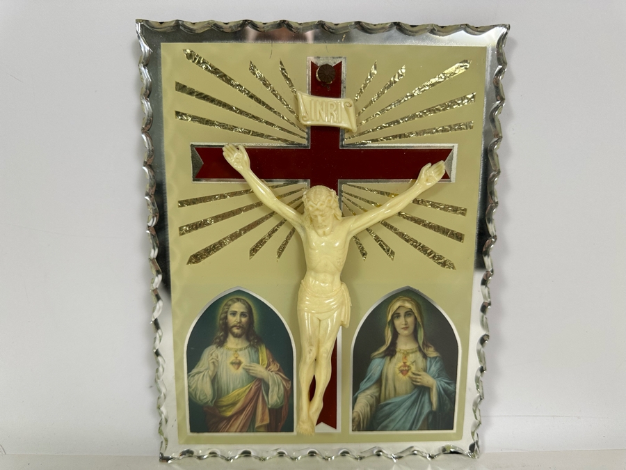 Vintage Mirrored Christ Crucifixion Wall Plaque 7 X 9 [Photo 2]