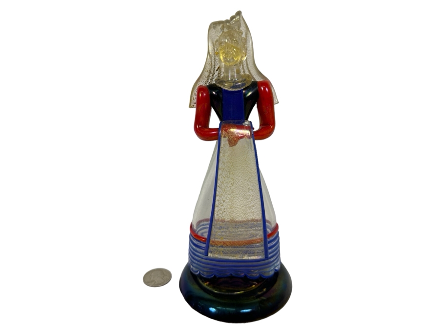 Italian Murano Art Glass Figurine Of Woman In Dress 8.5H