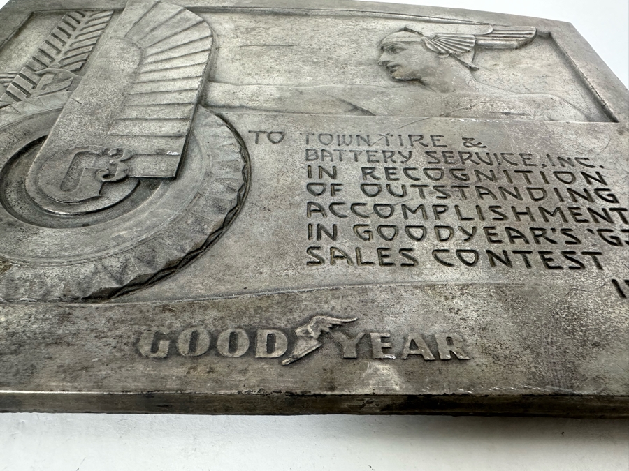 Impressive Vintage Art Deco Goodyear Tire Advertising Metal Wall Plaque To Town Tire & Battery Service, Inc In Recognition Of Goodyear's G3 Sales Contest 1934 11.5 X 9 [Photo 7]