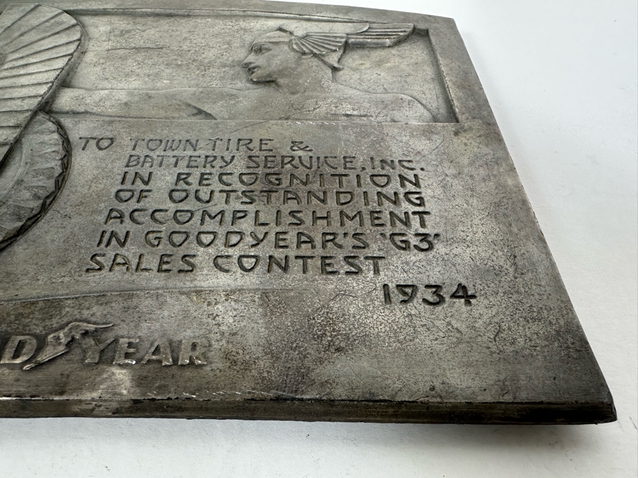 Impressive Vintage Art Deco Goodyear Tire Advertising Metal Wall Plaque To Town Tire & Battery Service, Inc In Recognition Of Goodyear's G3 Sales Contest 1934 11.5 X 9 [Photo 8]