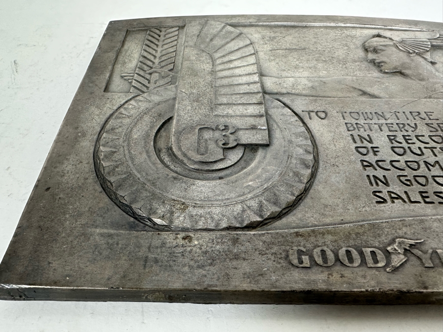 Impressive Vintage Art Deco Goodyear Tire Advertising Metal Wall Plaque To Town Tire & Battery Service, Inc In Recognition Of Goodyear's G3 Sales Contest 1934 11.5 X 9 [Photo 6]