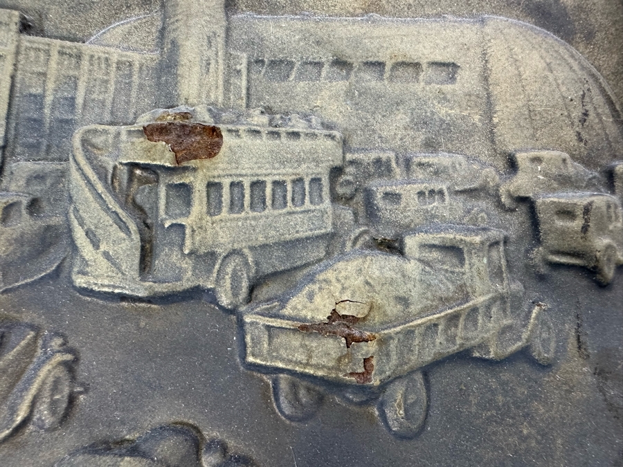 Impressive Vintage Art Deco Goodyear Tire Advertising Metal Wall Plaque Ten Years Of Friendly Relations Central Service Station With Zeppelin By Medallic-Art-Co N.Y. 12 X 17 [Photo 12]