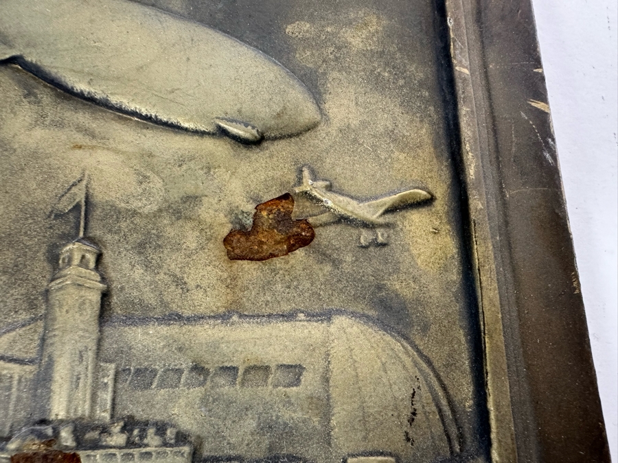 Impressive Vintage Art Deco Goodyear Tire Advertising Metal Wall Plaque Ten Years Of Friendly Relations Central Service Station With Zeppelin By Medallic-Art-Co N.Y. 12 X 17 [Photo 11]