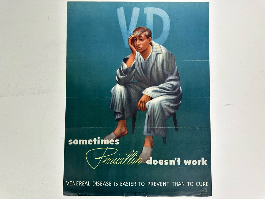 Vintage USN Bureau Of Naval Personnel Poster Sometimes Penicillin Doesn't Work VD 15 X 20 [Photo 2]