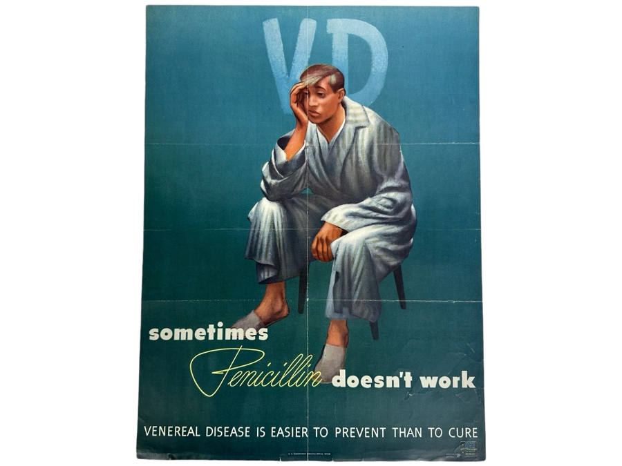 Vintage USN Bureau Of Naval Personnel Poster Sometimes Penicillin Doesn't Work VD 15 X 20