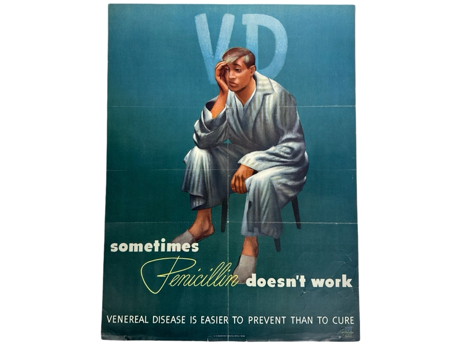 Vintage USN Bureau Of Naval Personnel Poster Sometimes Penicillin Doesn't Work VD 15 X 20 [Photo 1]