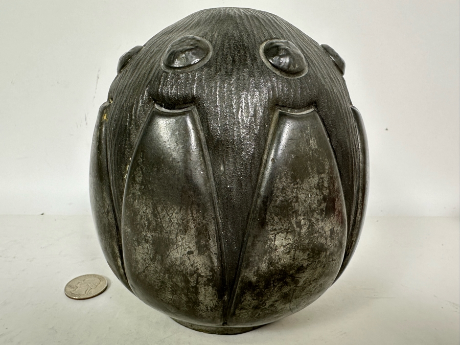 Vintage Art Deco Bulbous Tin Vase 5.5W X 6H [Photo 5]