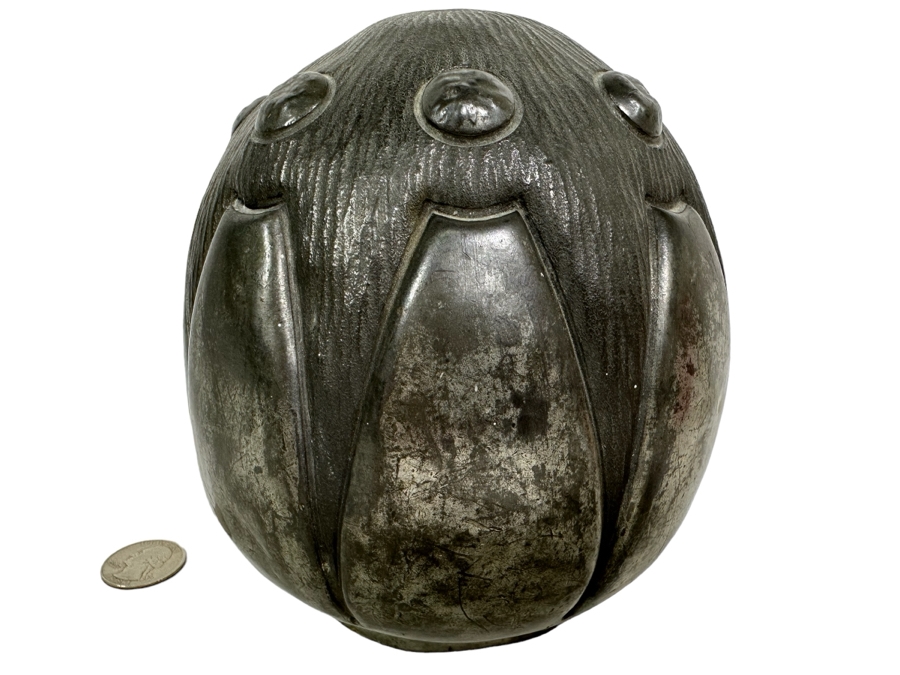 Vintage Art Deco Bulbous Tin Vase 5.5W X 6H [Photo 1]