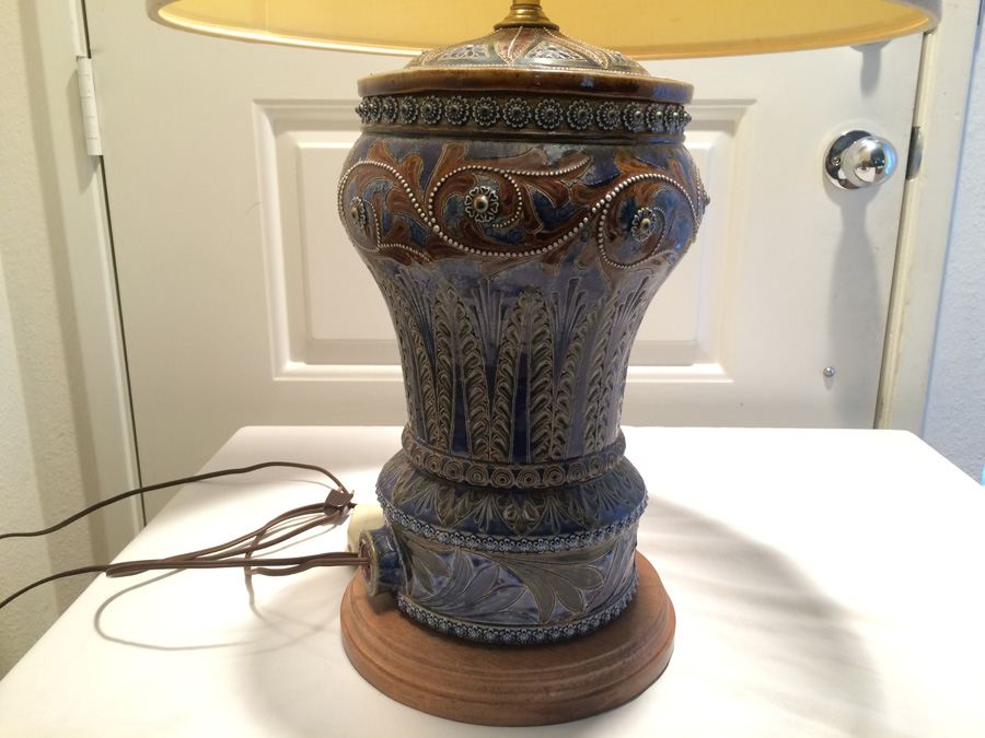 Stunning Blue DOULTON LAMBETH Stoneware Jug/Vessel Converted to Lamp [Photo 6]