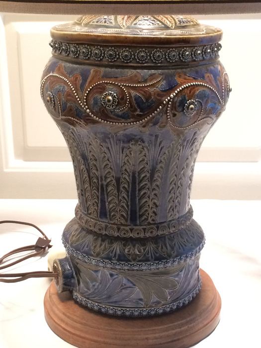 Stunning Blue DOULTON LAMBETH Stoneware Jug/Vessel Converted to Lamp