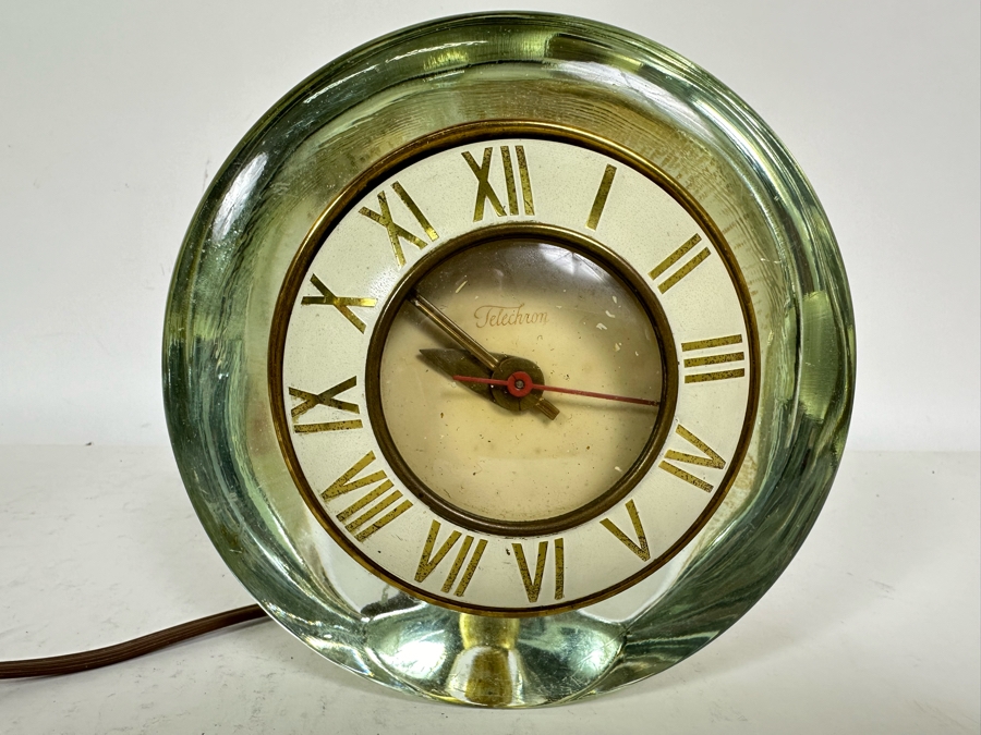 Vintage Mid-Century Lucite Encased Telechron Desk Clock The Suave Working 6W X 5.5H [Photo 2]