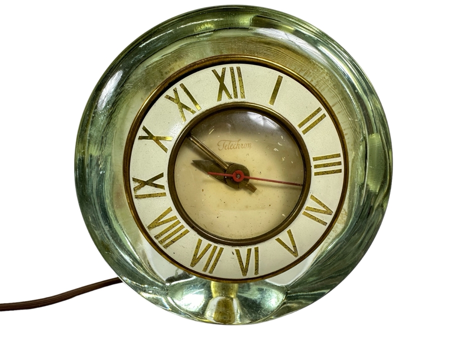 Vintage Mid-Century Lucite Encased Telechron Desk Clock The Suave Working 6W X 5.5H [Photo 1]