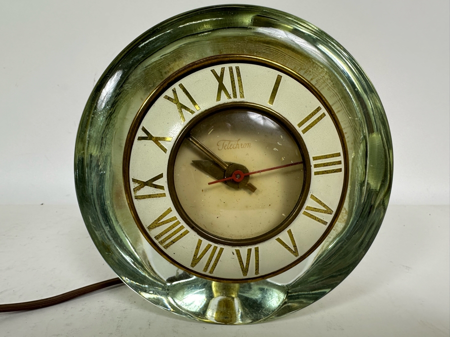 Vintage Mid-Century Lucite Encased Telechron Desk Clock The Suave Working 6W X 5.5H [Photo 3]