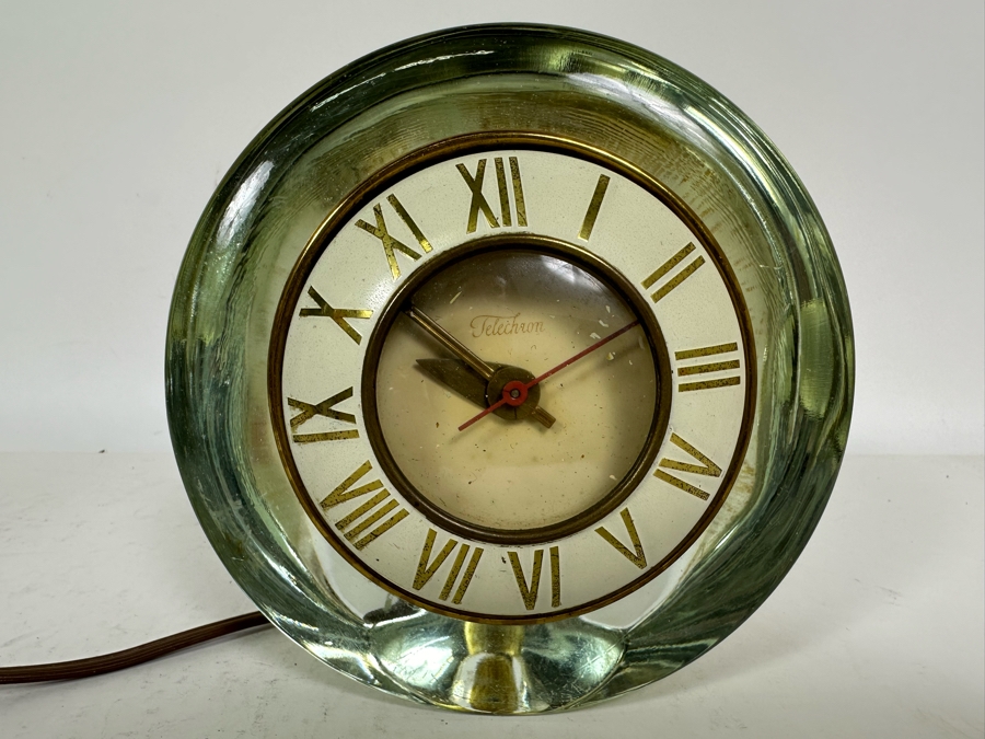 Vintage Mid-Century Lucite Encased Telechron Desk Clock The Suave Working 6W X 5.5H [Photo 4]