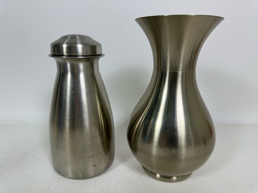 Metawa Tiel Holland Metal Vase 9H And Vintage Polar Allegheny Metal Ware Water Jar Canister With Lid 8H [Photo 2]