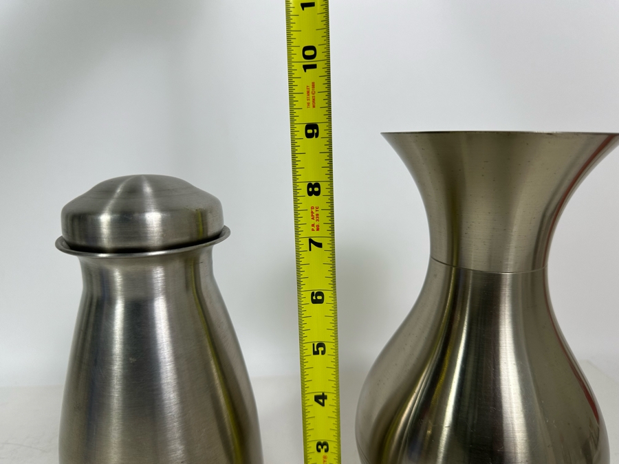 Metawa Tiel Holland Metal Vase 9H And Vintage Polar Allegheny Metal Ware Water Jar Canister With Lid 8H [Photo 8]