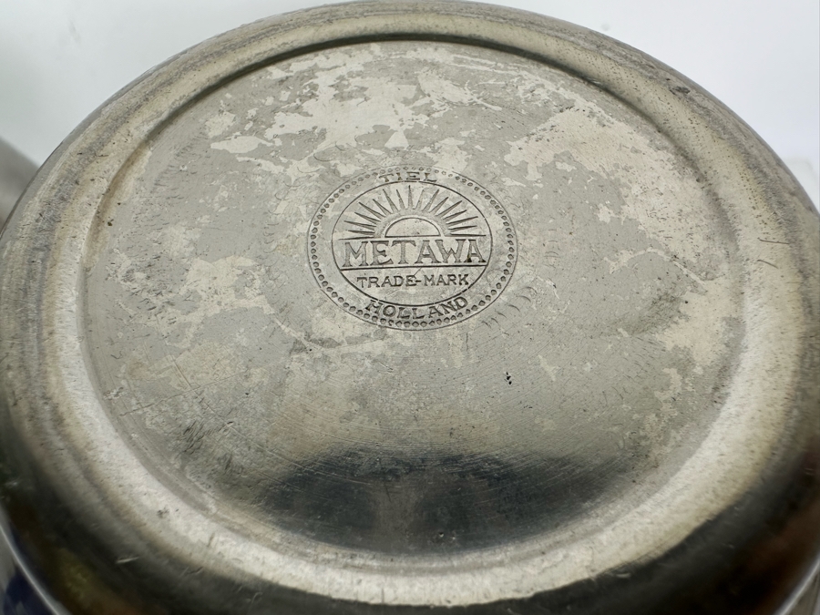 Metawa Tiel Holland Metal Vase 9H And Vintage Polar Allegheny Metal Ware Water Jar Canister With Lid 8H [Photo 5]