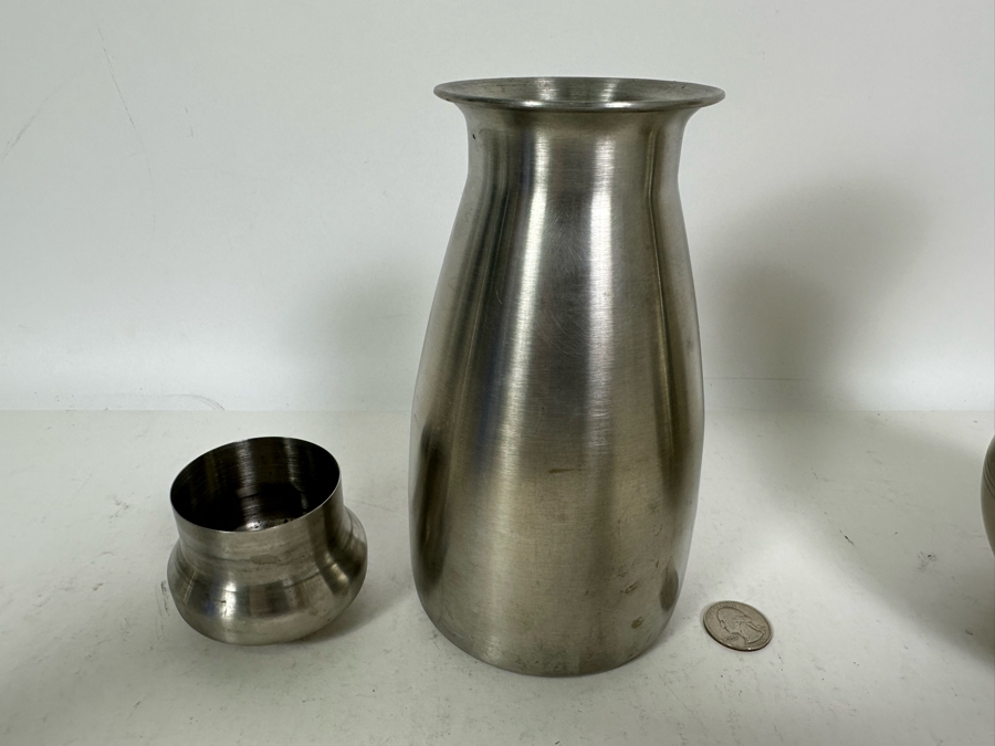 Metawa Tiel Holland Metal Vase 9H And Vintage Polar Allegheny Metal Ware Water Jar Canister With Lid 8H [Photo 6]