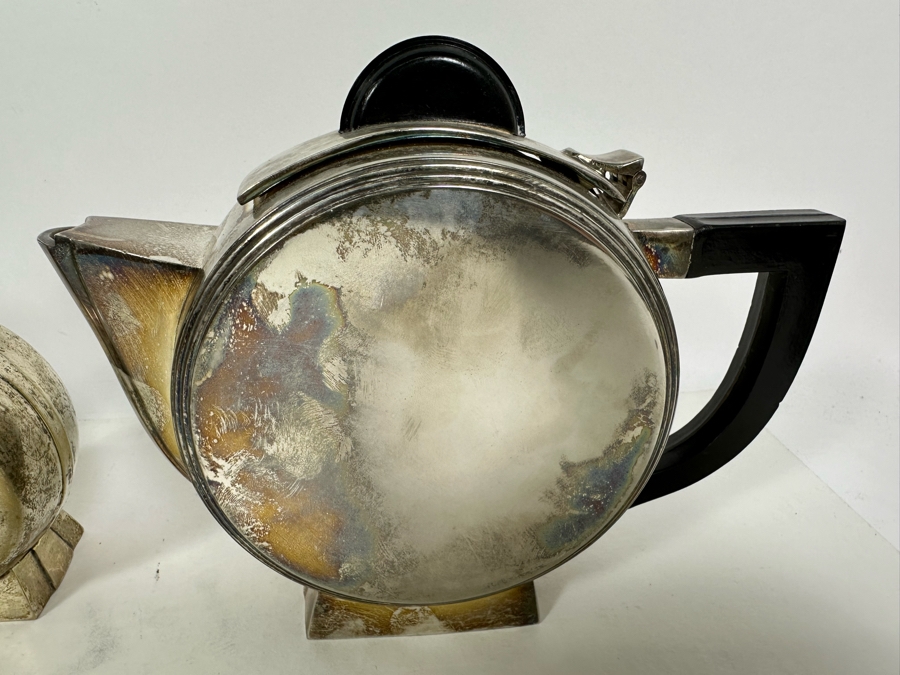 Pair Of Vintage Art Deco Silverplate Teapots With Sugar 7H [Photo 10]