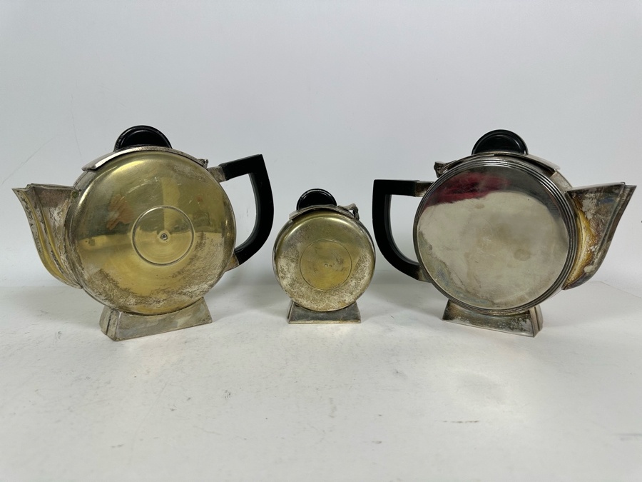 Pair Of Vintage Art Deco Silverplate Teapots With Sugar 7H [Photo 5]