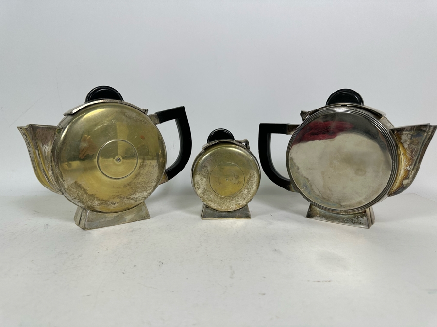 Pair Of Vintage Art Deco Silverplate Teapots With Sugar 7H [Photo 4]