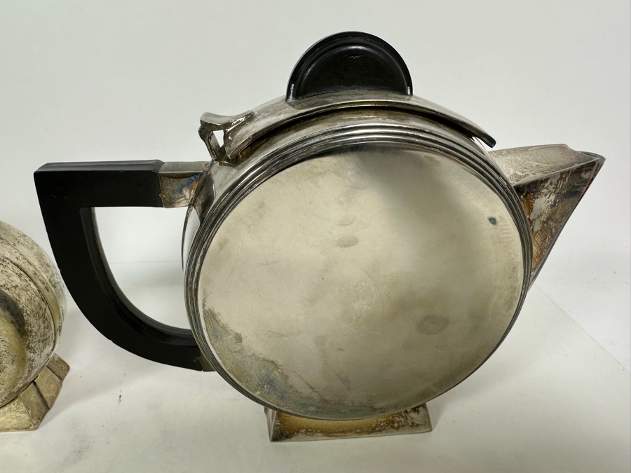 Pair Of Vintage Art Deco Silverplate Teapots With Sugar 7H [Photo 7]