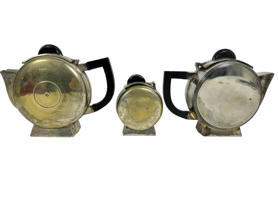 Pair Of Vintage Art Deco Silverplate Teapots With Sugar 7H [Photo 1]