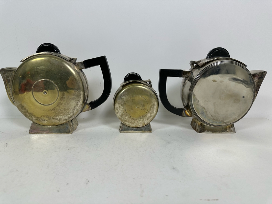 Pair Of Vintage Art Deco Silverplate Teapots With Sugar 7H [Photo 3]